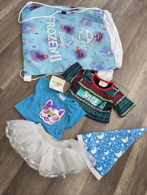 BAB BUILD A BEAR Clothing BUNDLE LOT Disney Frozen II Light Blue Drawstring BAG